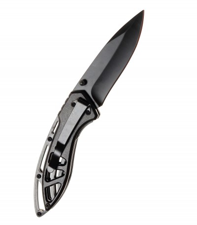 Nůž zavírací 19,5 cm Jet-black, oboustranný trn (pro leváky i praváky), flipper, klips pro opasek, pojistka, vroubkování