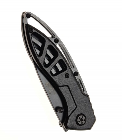 Nůž zavírací 19,5 cm Jet-black, oboustranný trn (pro leváky i praváky), flipper, klips pro opasek, pojistka, vroubkování