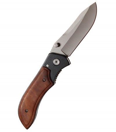 Nůž zavírací 20 cm Woody, oboustranný trn (pro leváky i praváky), flipper, klips pro opasek, pojistka proti zavření
