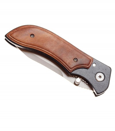 Nůž zavírací 20 cm Woody, oboustranný trn (pro leváky i praváky), flipper, klips pro opasek, pojistka proti zavření