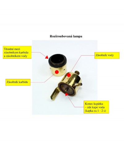 Acetylenová lampa hrníčková 115C - popis náhradních dílů